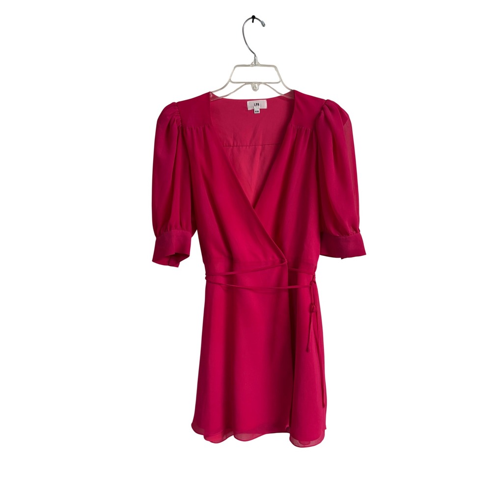 LPA Pink Wrap Mini Dress Puff Sleeve V-Neck XXS REVOLVE Party Dress